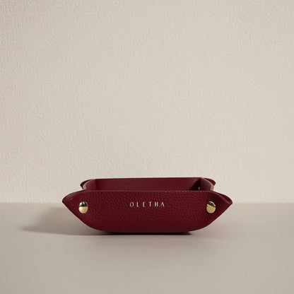 OLETHA Small Foldable Valet Tray, Travel Essentials for Women, Portable Catchall Organizer for Jewelry & Keys, for Hotel Nightstands, Home Office & Desk, Aesthetic Faux Leather, Light Taupe