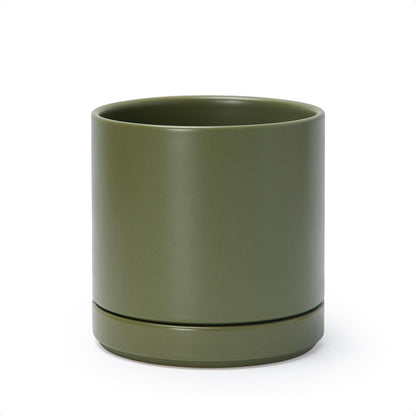 D'vine Dev 4.7 Inch Ceramic Planter Pot with Drainage Hole and Saucer, Indoor Cylinder Round Planter Pot, Teal, 94-O-B-9