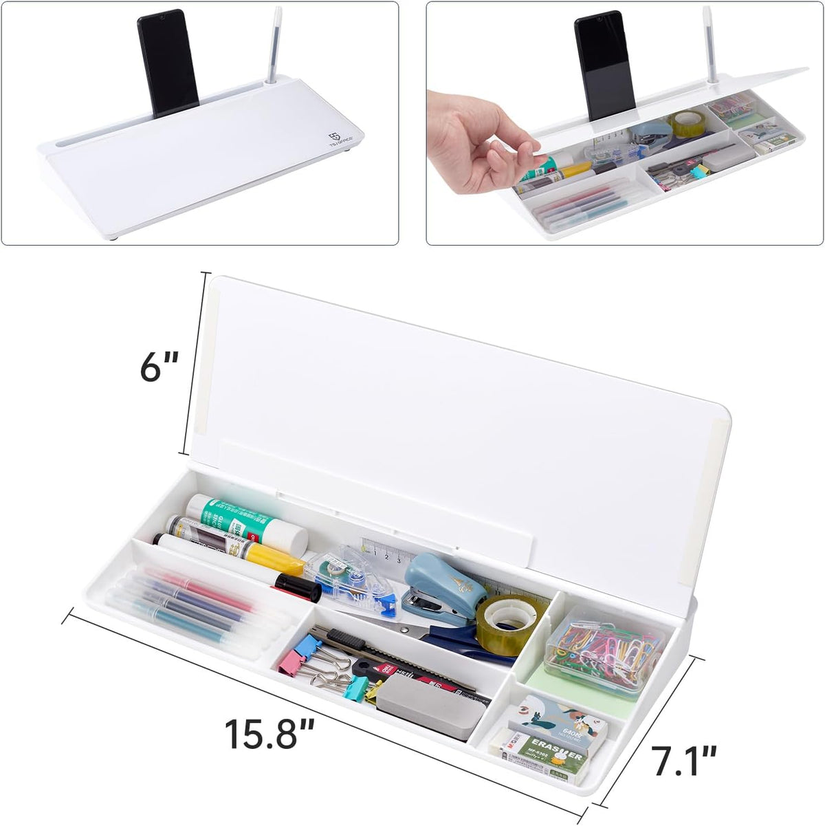 TSJ OFFICE Desktop Whiteboard Dry-Erase-Board - Computer Keyboard Stand White Board Surface Pad with Drawer, Desk Organizers with Accessories for Office, Home, School Supplies - Black