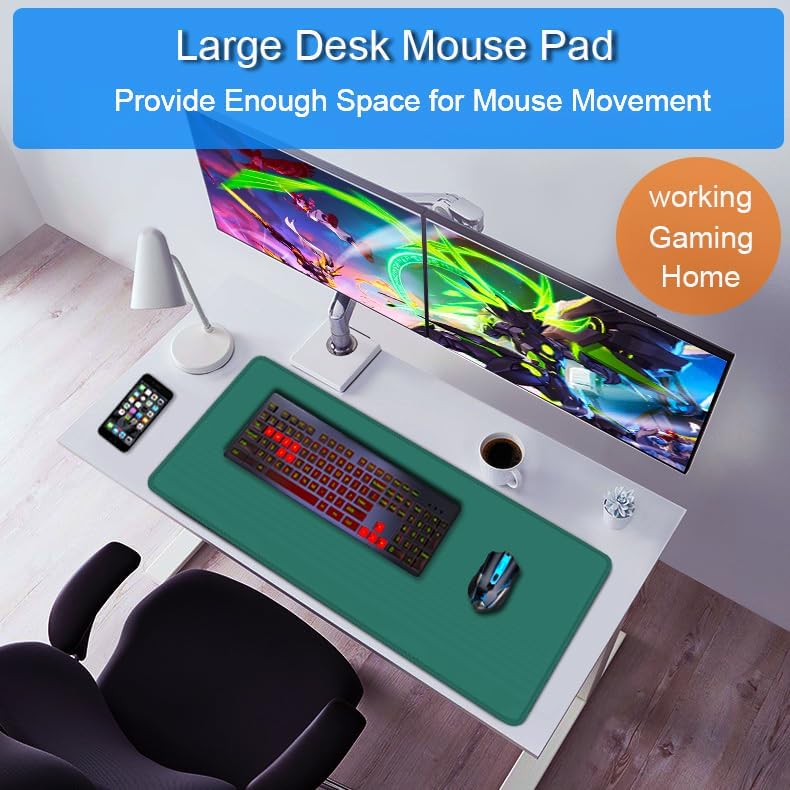 Large Gaming Mouse Pad, 31.5x15.7 inch Large Extended Computer Keyboard Mouse Mat, Water Resist Non-Slip Mousepad Rubber Base Long XXL Desk Mouse Pad for Work & Gaming, Office & Home, Black