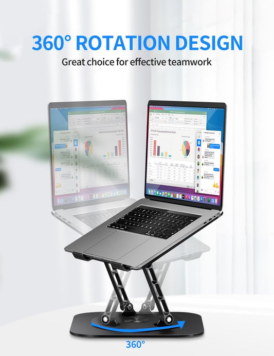 AOEVI Adjustable Computer Stand with 360 Rotating Base, Ergonimic Foldable Laptop Riser for Desk Compatible with MacBook Pro/Air Notebook up to 16 Inches, Silver