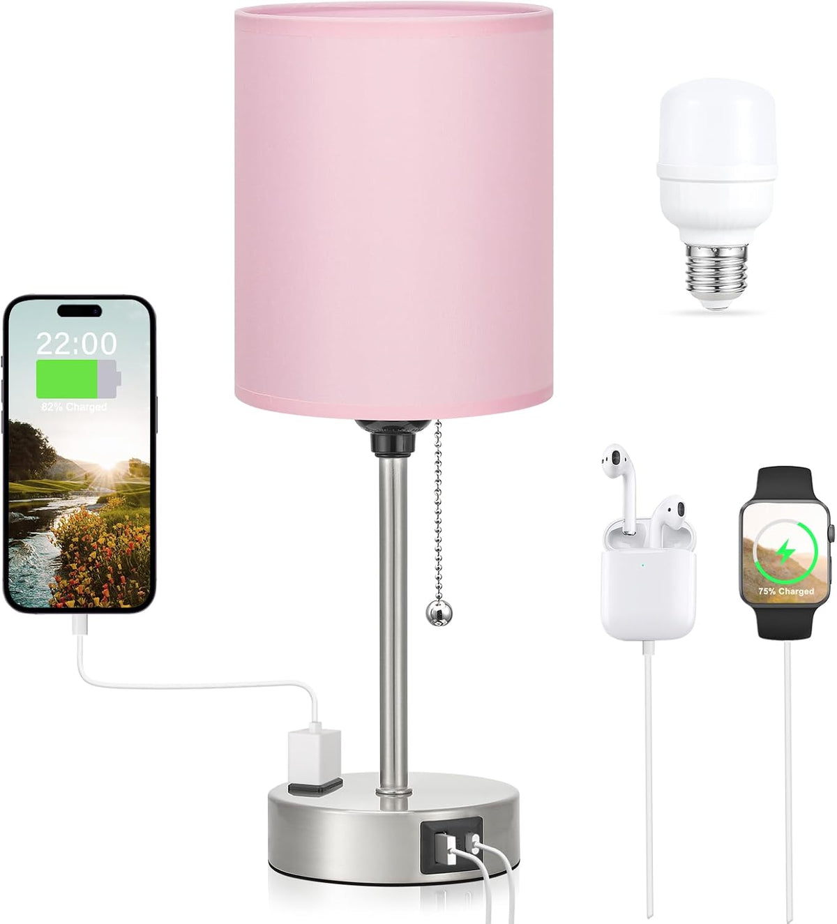 Dicoool Bedside Table Lamp for Bedroom - Small Desk Lamp with USB Ports