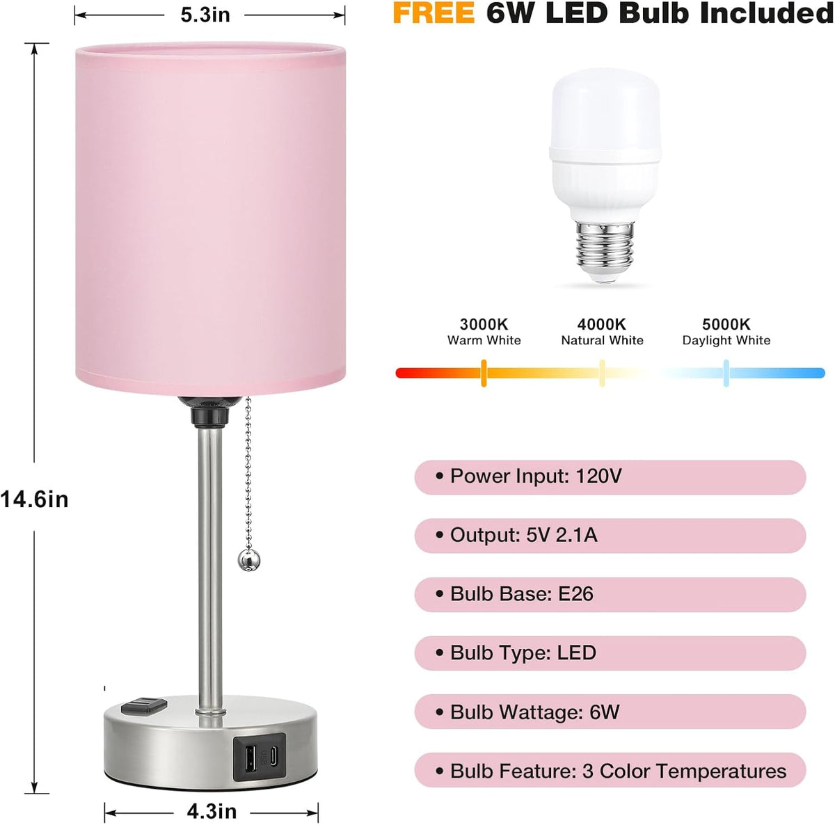Dicoool Bedside Table Lamp for Bedroom - Small Desk Lamp with USB Ports