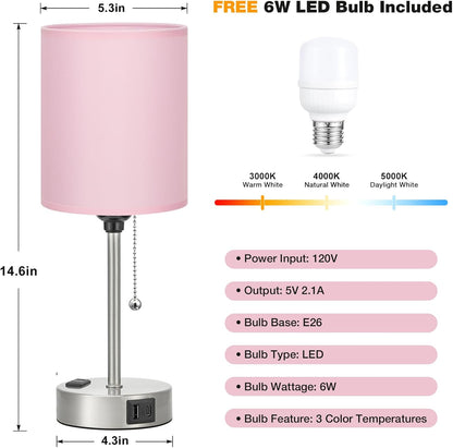 Dicoool Bedside Table Lamp for Bedroom - Small Desk Lamp with USB Ports