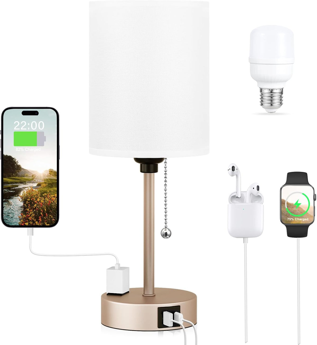 Dicoool Bedside Table Lamp for Bedroom - Small Desk Lamp with USB Ports