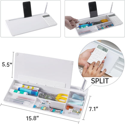 TSJ OFFICE Desktop Whiteboard Dry-Erase-Board - Computer Keyboard Stand White Board Surface Pad with Drawer, Desk Organizers with Accessories for Office, Home, School Supplies - Black