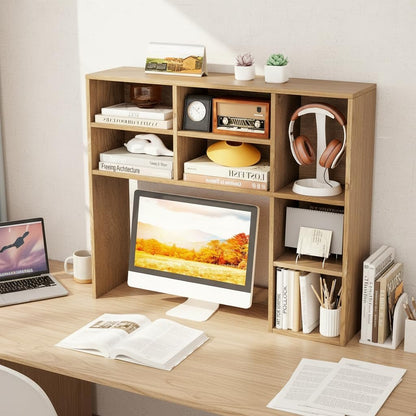 Desktop Bookshelf, Countertop Storage Hutch with 5 Shelves for Computer Desk, Desk 3-Tier Display Rack, Multipurpose Wood Desktop Hutch Storage Organizer for Dorm Office Home