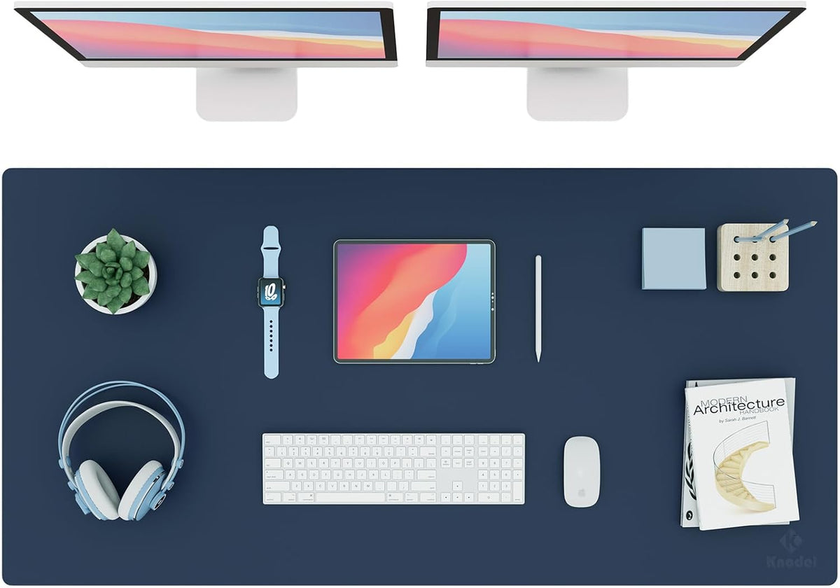 K KNODEL Large Office Leather Desk Mat, Mouse and Keyboard Pad, Computer and Laptop Mat, Desktop Protector and Cover, Writing Pad and Blotter (31.5"x15.7", Black)