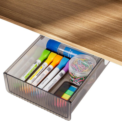 Under Desk Storage Drawer, Under Table Slide Out Self-Adhesive Organization, Translucent Black Medium