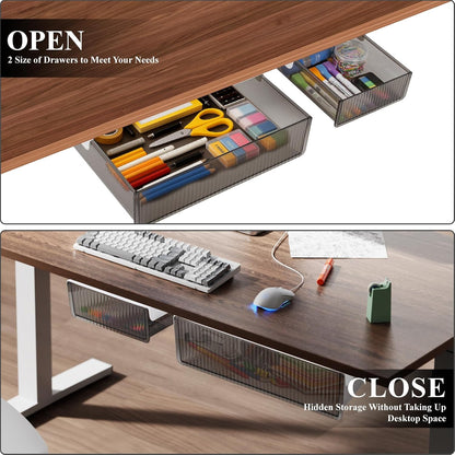Under Desk Storage Drawer, Under Table Slide Out Self-Adhesive Organization, Translucent Black Medium