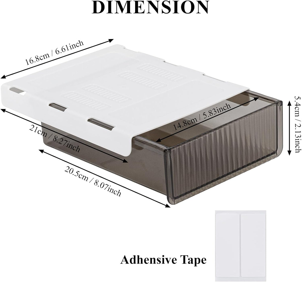 Under Desk Storage Drawer, Under Table Slide Out Self-Adhesive Organization, Translucent Black Medium