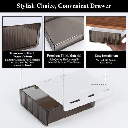 Under Desk Storage Drawer, Under Table Slide Out Self-Adhesive Organization, Translucent Black Medium