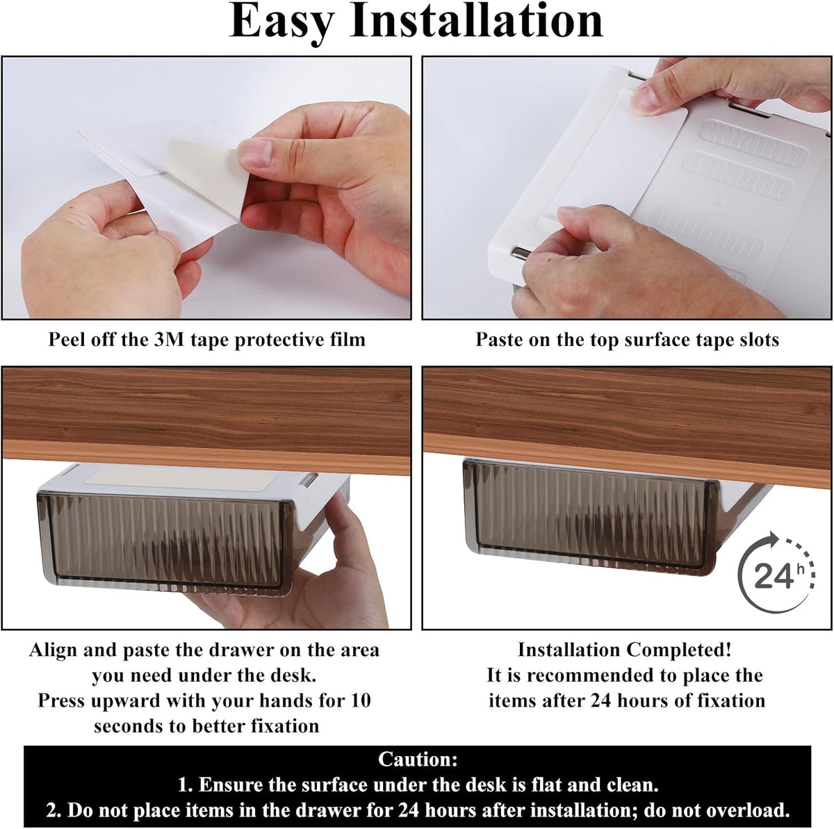 Under Desk Storage Drawer, Under Table Slide Out Self-Adhesive Organization, Translucent Black Medium