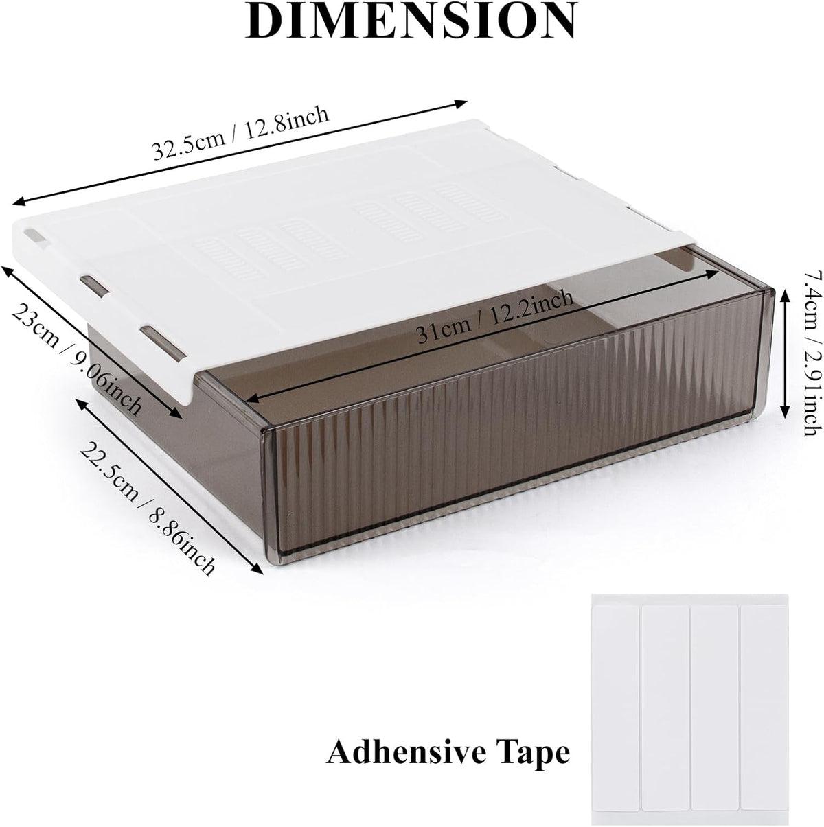 Under Desk Storage Drawer, Under Table Slide Out Self-Adhesive Organization, Translucent Black Medium