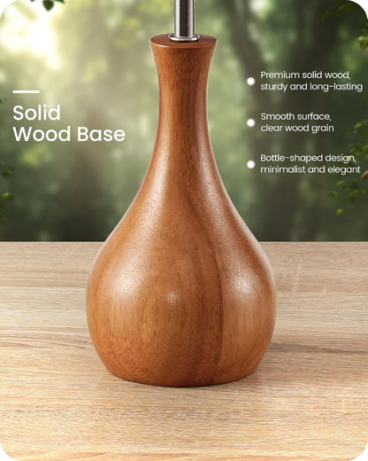 Small Table Lamp, 14.2" Wood Bedside Lamp, Little Cute Desk Lamp with Dark Wood Bottle-Shaped Base & Beige Linen Lampshade, Nightstand Lamp for Bedroom, Small Space, E26 Socket, LE09TL05