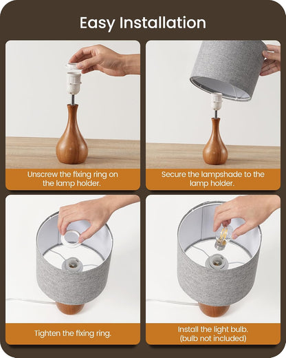 Small Table Lamp, 14.2" Wood Bedside Lamp, Little Cute Desk Lamp with Dark Wood Bottle-Shaped Base & Beige Linen Lampshade, Nightstand Lamp for Bedroom, Small Space, E26 Socket, LE09TL05