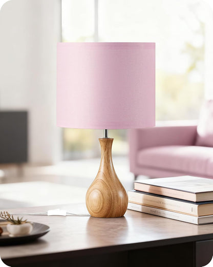 Small Table Lamp, 14.2" Wood Bedside Lamp, Little Cute Desk Lamp with Dark Wood Bottle-Shaped Base & Beige Linen Lampshade, Nightstand Lamp for Bedroom, Small Space, E26 Socket, LE09TL05