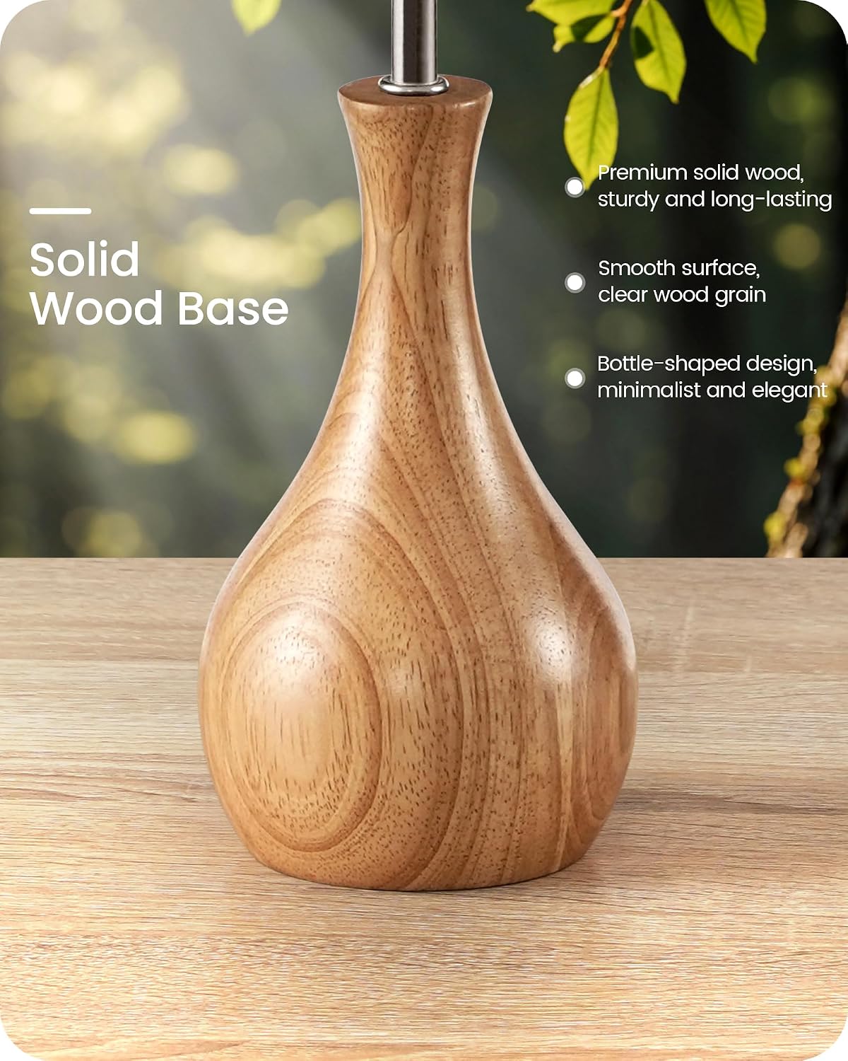 Small Table Lamp, 14.2" Wood Bedside Lamp, Little Cute Desk Lamp with Dark Wood Bottle-Shaped Base & Beige Linen Lampshade, Nightstand Lamp for Bedroom, Small Space, E26 Socket, LE09TL05