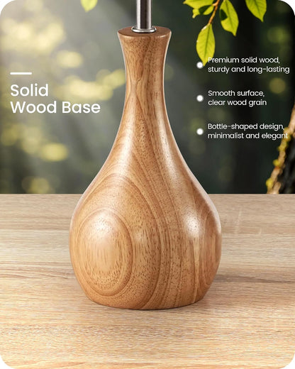 Small Table Lamp, 14.2" Wood Bedside Lamp, Little Cute Desk Lamp with Dark Wood Bottle-Shaped Base & Beige Linen Lampshade, Nightstand Lamp for Bedroom, Small Space, E26 Socket, LE09TL05