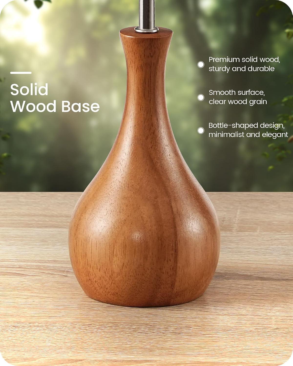Small Table Lamp, 14.2" Wood Bedside Lamp, Little Cute Desk Lamp with Dark Wood Bottle-Shaped Base & Beige Linen Lampshade, Nightstand Lamp for Bedroom, Small Space, E26 Socket, LE09TL05