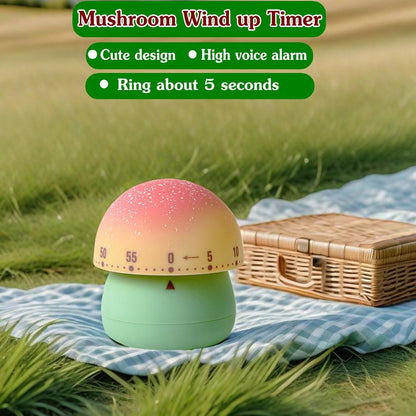 Mechanical Kitchen Timer, Cute Mushroom Timers for Kids, Wind Up 60 Minutes Manual Countdown Timer for Classroom, Home, Study and Cooking (Green Base)
