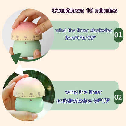 Mechanical Kitchen Timer, Cute Mushroom Timers for Kids, Wind Up 60 Minutes Manual Countdown Timer for Classroom, Home, Study and Cooking (Green Base)