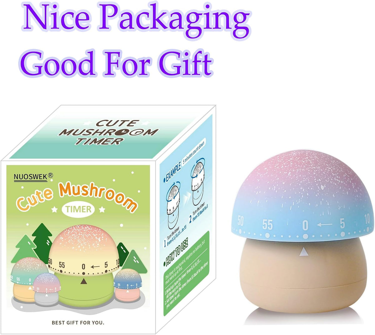 Mechanical Kitchen Timer, Cute Mushroom Timers for Kids, Wind Up 60 Minutes Manual Countdown Timer for Classroom, Home, Study and Cooking (Green Base)