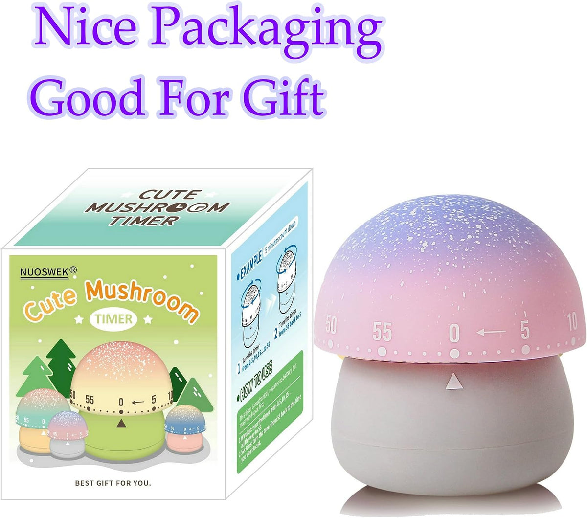 Mechanical Kitchen Timer, Cute Mushroom Timers for Kids, Wind Up 60 Minutes Manual Countdown Timer for Classroom, Home, Study and Cooking (Green Base)
