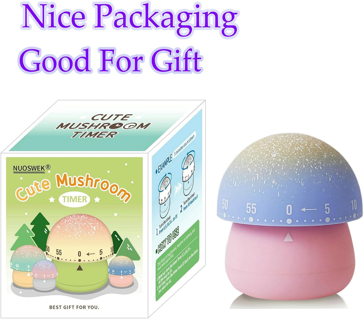 Mechanical Kitchen Timer, Cute Mushroom Timers for Kids, Wind Up 60 Minutes Manual Countdown Timer for Classroom, Home, Study and Cooking (Green Base)