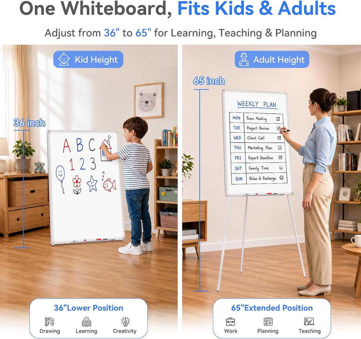 Easel Whiteboard 36 x 24 in, Stand Tripod with Height Adjustable