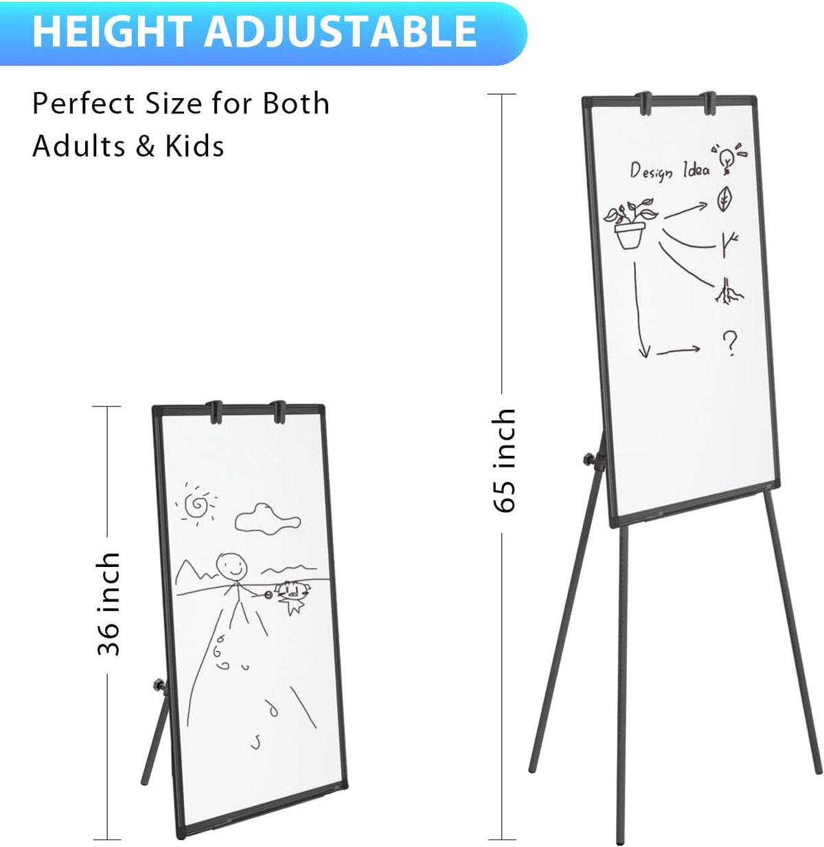 Easel Whiteboard 36 x 24 in, Stand Tripod with Height Adjustable