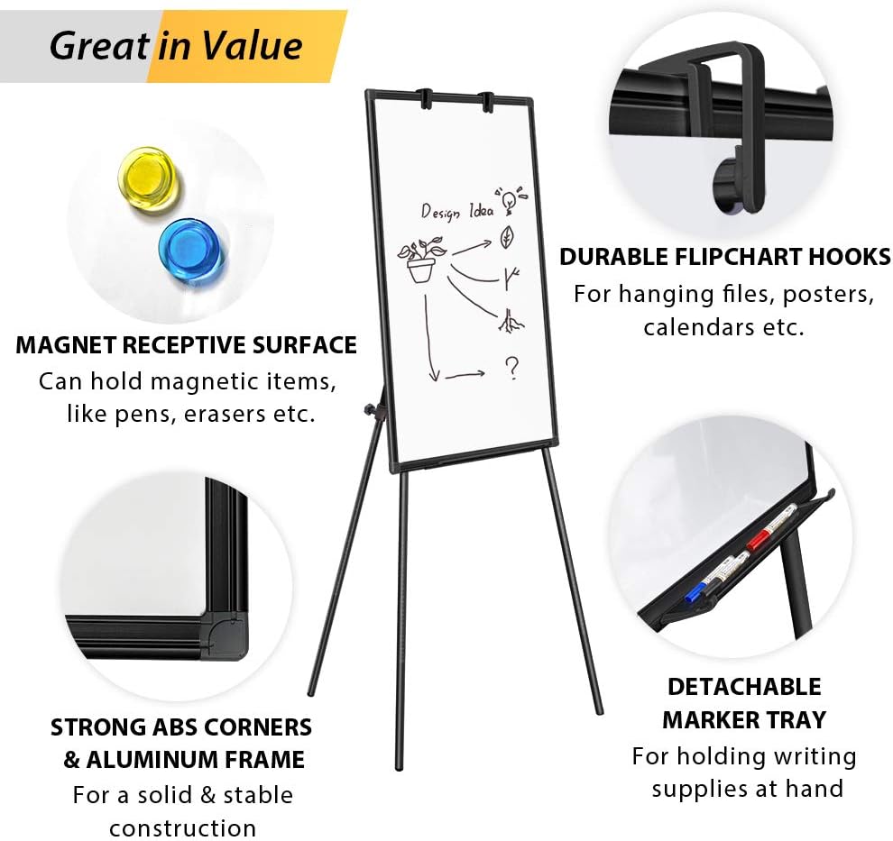 Easel Whiteboard 36 x 24 in, Stand Tripod with Height Adjustable