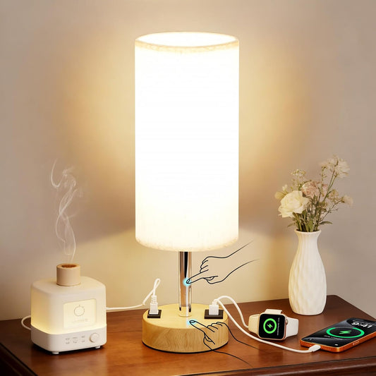 Table Lamp for Bedroom, Touch Nightstand Lamp with 10W USB Charging