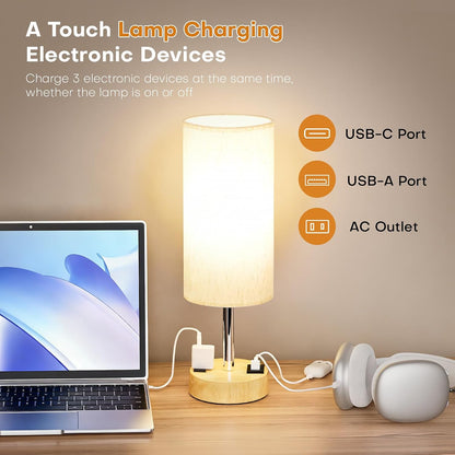 Table Lamp for Bedroom, Touch Nightstand Lamp with 10W USB Charging