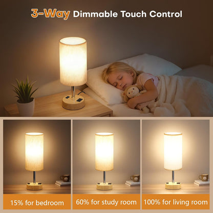 Table Lamp for Bedroom, Touch Nightstand Lamp with 10W USB Charging