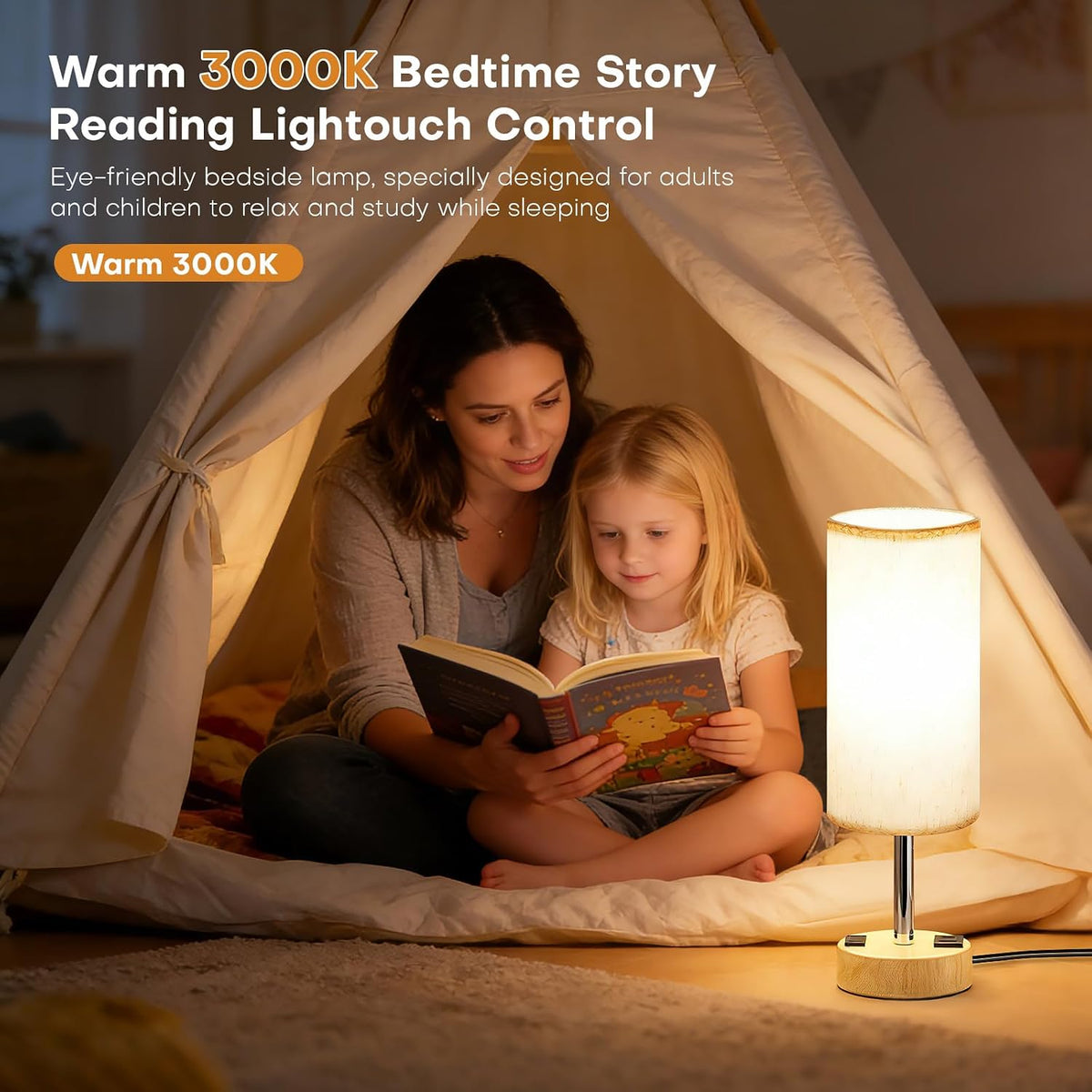 Table Lamp for Bedroom, Touch Nightstand Lamp with 10W USB Charging
