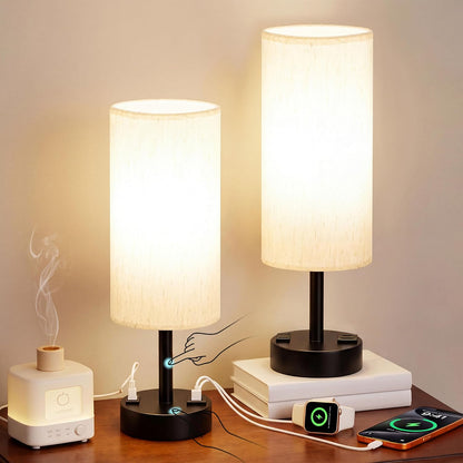 Table Lamp for Bedroom, Touch Nightstand Lamp with 10W USB Charging