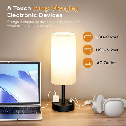 Table Lamp for Bedroom, Touch Nightstand Lamp with 10W USB Charging