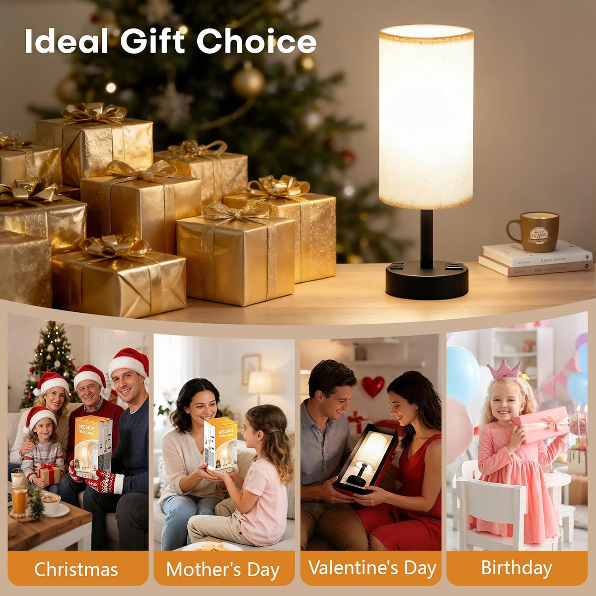 Table Lamp for Bedroom, Touch Nightstand Lamp with 10W USB Charging