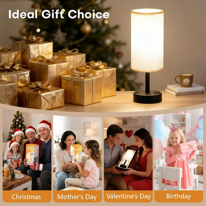 Table Lamp for Bedroom, Touch Nightstand Lamp with 10W USB Charging