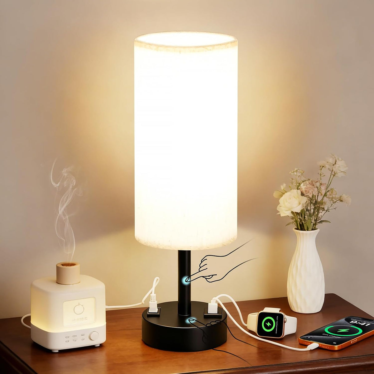Table Lamp for Bedroom, Touch Nightstand Lamp with 10W USB Charging