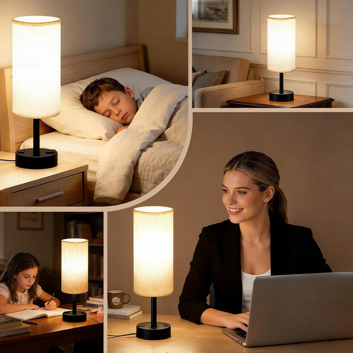 Table Lamp for Bedroom, Touch Nightstand Lamp with 10W USB Charging