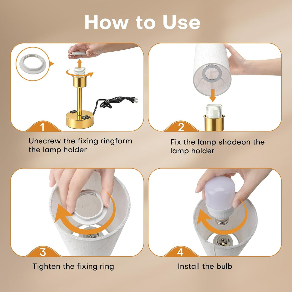 Table Lamp for Bedroom, Touch Nightstand Lamp with 10W USB Charging