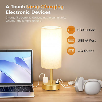 Table Lamp for Bedroom, Touch Nightstand Lamp with 10W USB Charging
