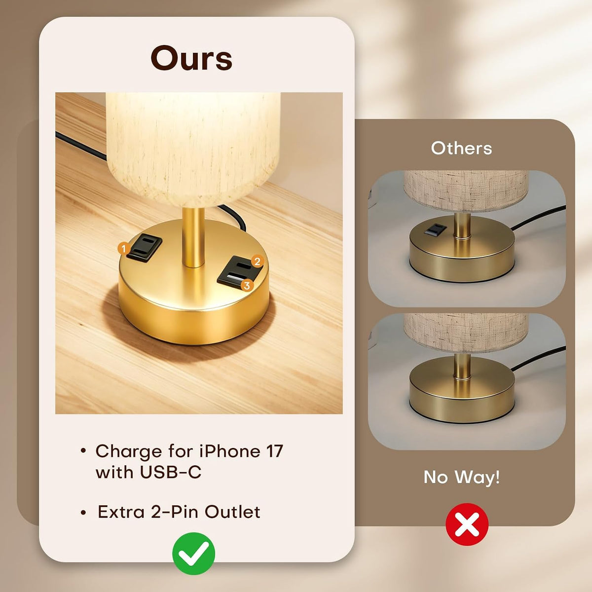 Table Lamp for Bedroom, Touch Nightstand Lamp with 10W USB Charging