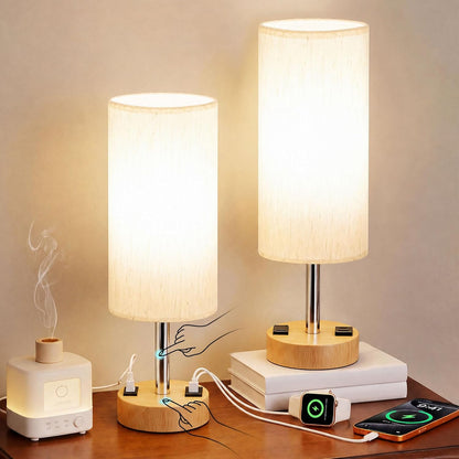 Table Lamp for Bedroom, Touch Nightstand Lamp with 10W USB Charging