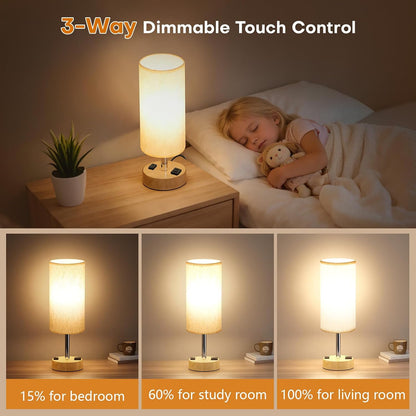 Table Lamp for Bedroom, Touch Nightstand Lamp with 10W USB Charging