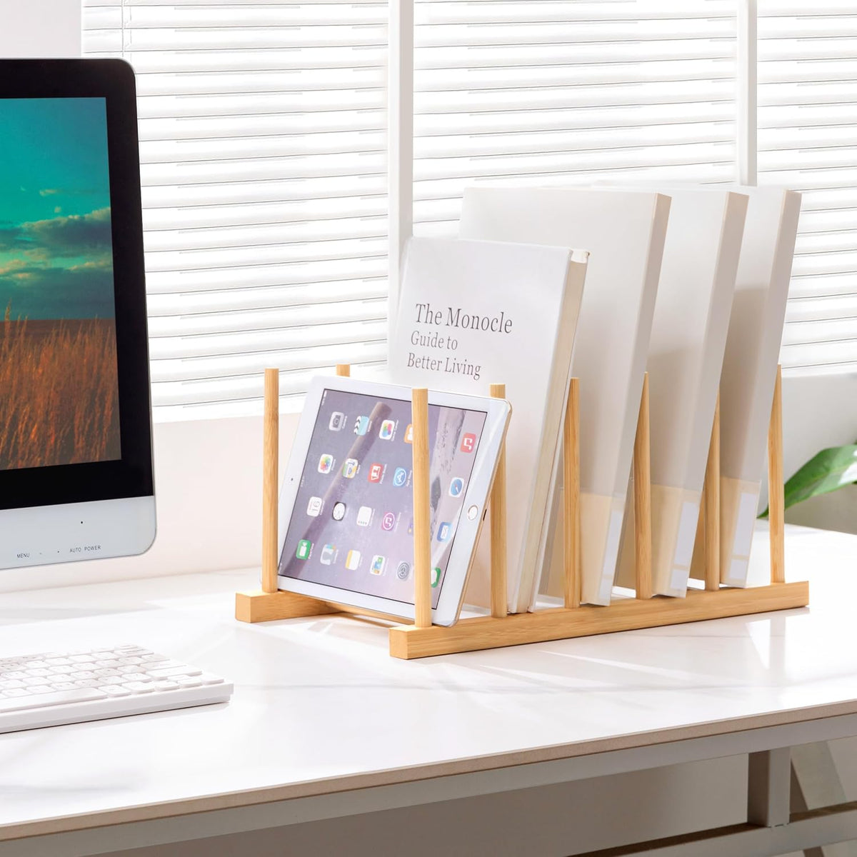 Desk File Organizer 1 Pack Bamboo 5 Section Vertical File Sorter