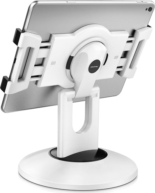 Retail Kiosk iPad Stand, 360° Rotating Commercial POS Tablet Stand, Fits 6"-13" (Screens) iPad mini Pro-Business Swivel Tablet Holder, for Store Office Reception Kitchen Desktop (White)