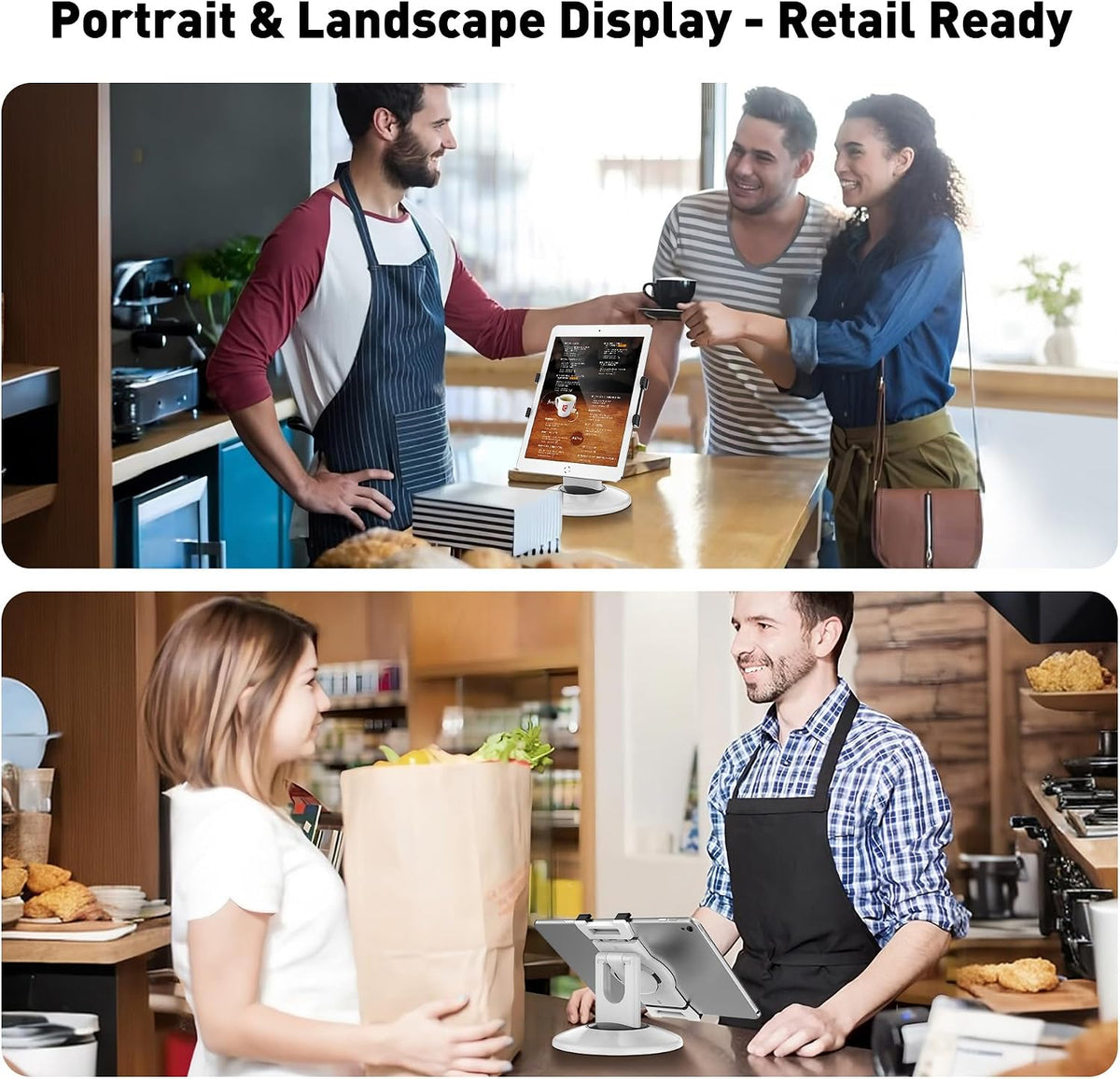 Retail Kiosk iPad Stand, 360° Rotating Commercial POS Tablet Stand, Fits 6"-13" (Screens) iPad mini Pro-Business Swivel Tablet Holder, for Store Office Reception Kitchen Desktop (White)